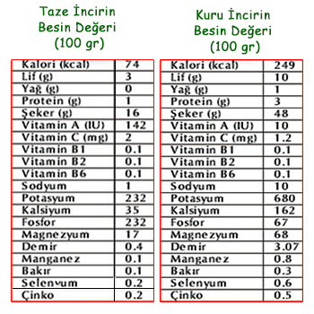 incirin besin değeri